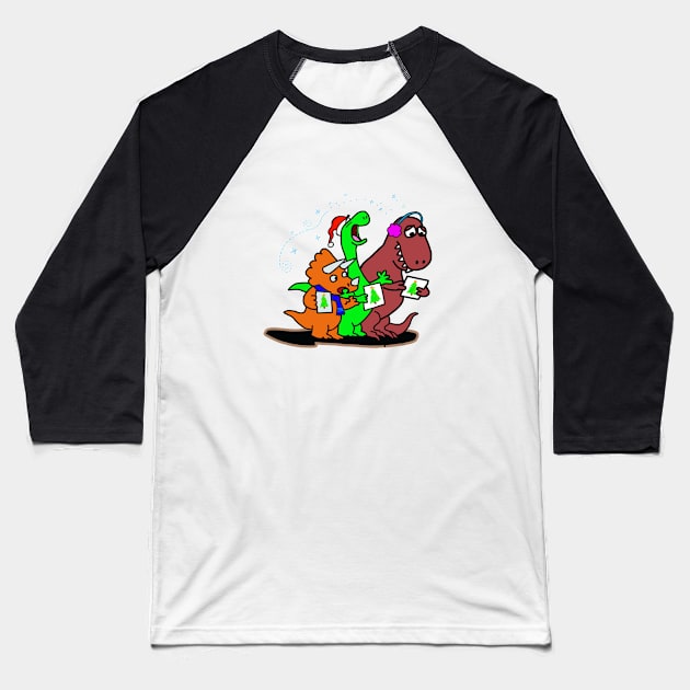DInosaur Christmas Choir Baseball T-Shirt by wolfmanjaq